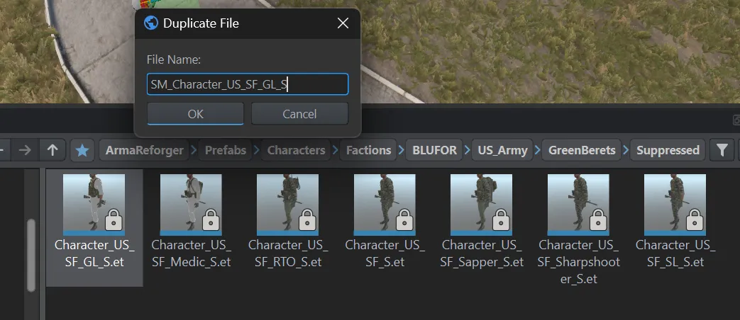 Диалог Duplicate File с новым именем