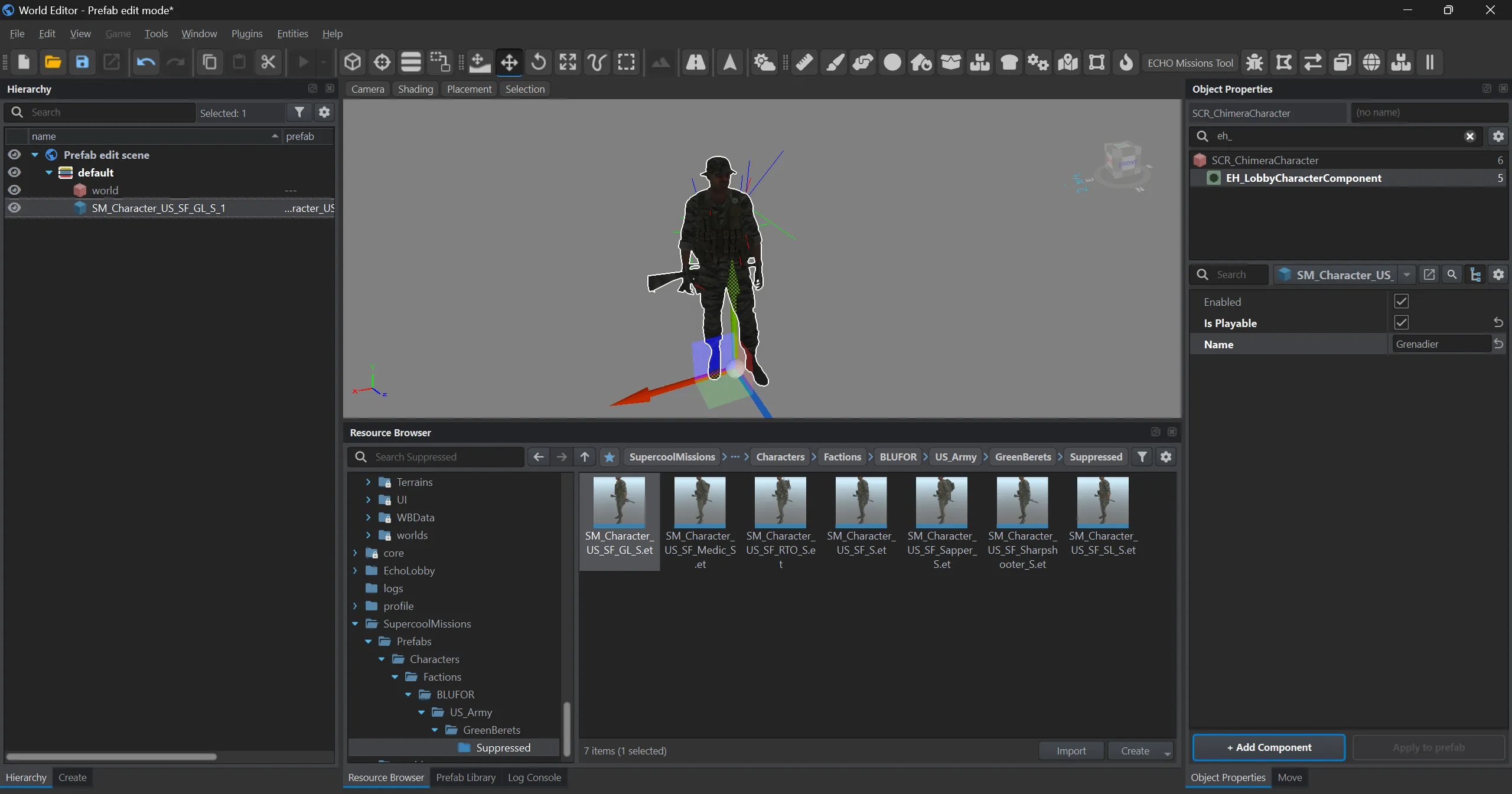 EH_LobbyCharacterComponent с Is Playable и названием роли