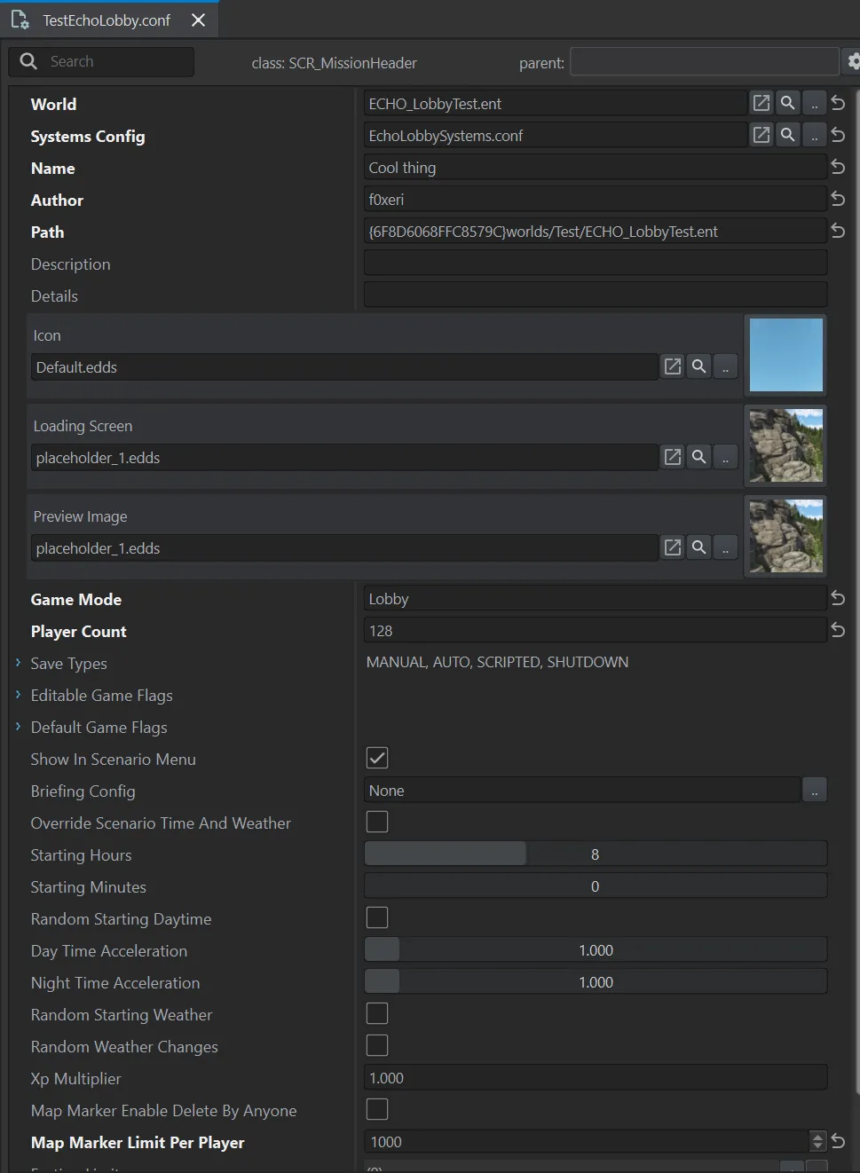 Mission header в редакторе конфигов Workbench